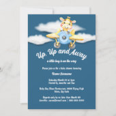 Vliegtuiggiraf baby shower blauw pilootvliegtuig kaart (Voorkant)