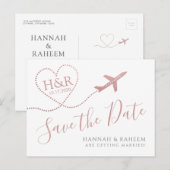 Vliegtuighartroze bestemming Weduwsdatum Aankondigingskaart (Voorkant / Achterkant)