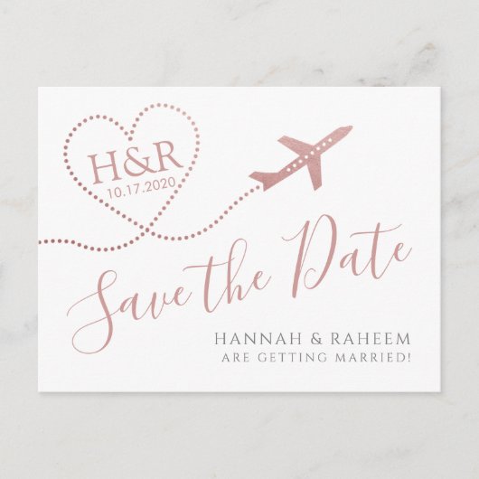 Vliegtuighartroze bestemming Weduwsdatum Aankondigingskaart (Voorkant)