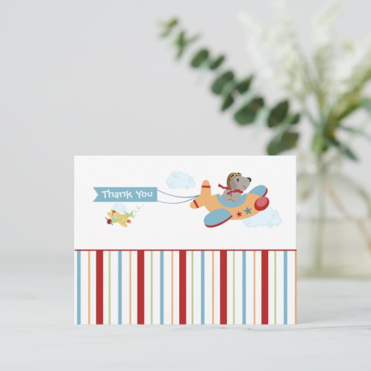 Vliegtuighond piloot jongen bedankt briefkaart (Staand voorkant)