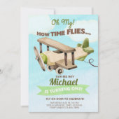 Vliegtuigjongen 1e eerste verjaardag uitnodiging.  kaart (Voorkant)