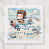 Vliegtuigjongen 1e verjaardag bedankjes labels (Voorkant)