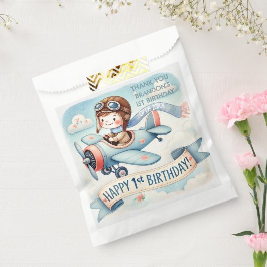 Vliegtuigjongen 1e verjaardag bedankzakje (Gezegeld)