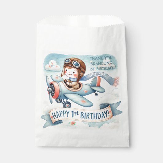 Vliegtuigjongen 1e verjaardag bedankzakje (Voorkant)