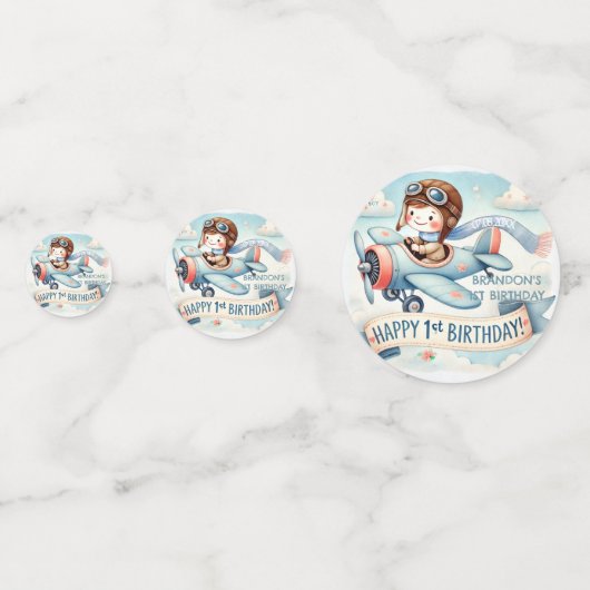 Vliegtuigjongen 1e verjaardag confetti (Voorkanten)