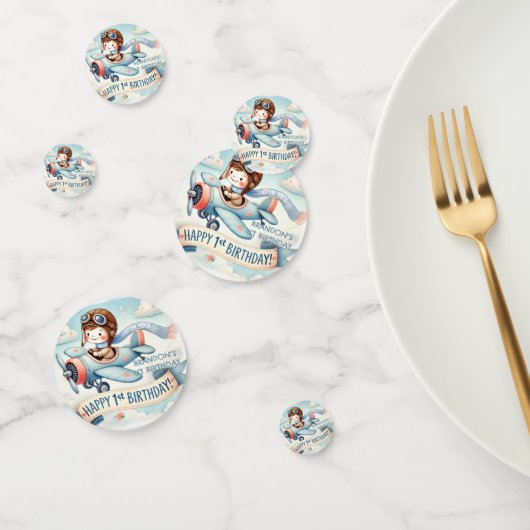 Vliegtuigjongen 1e verjaardag confetti (Groep)