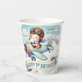 Vliegtuigjongen 1e verjaardag papieren bekers (Achterkant)