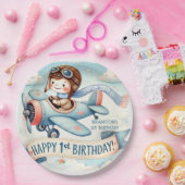 Vliegtuigjongen 1e verjaardag papieren bordje (Feest)