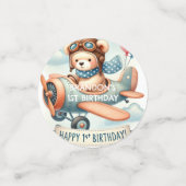 Vliegtuigjongen Beer 1e verjaardag Confetti (Kleine voorkant)