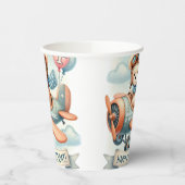 Vliegtuigjongen Beer 1e verjaardag Papieren Bekers (Links)