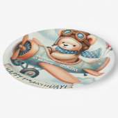 Vliegtuigjongen Beer 1e verjaardag Papieren Bordje (Gekanteld)