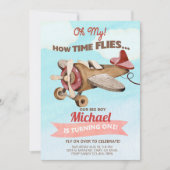 Vliegtuigjongen eerste verjaardag uitnodiging. kaart (Voorkant)
