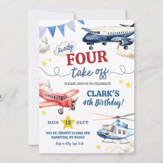 Vliegtuigjongen vierde verjaardag kaart