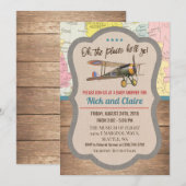 Vliegtuigkaart Jongen Baby shower Uitnodiging (Voorkant / Achterkant)