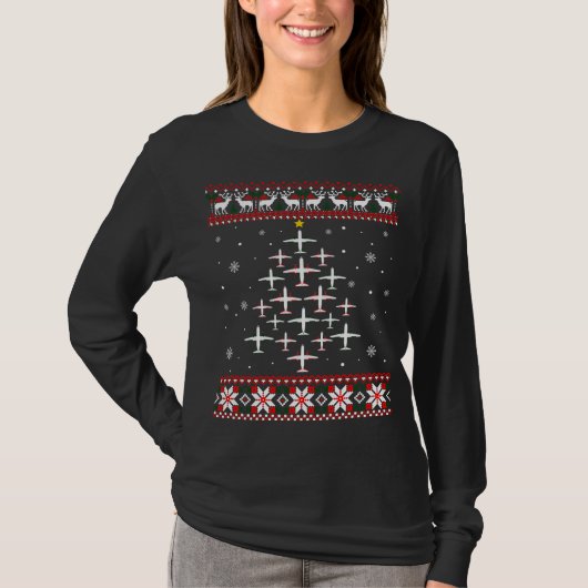 Vliegtuigkerst Funny Ugly Xmas Sweater T-shirt (Voorkant)