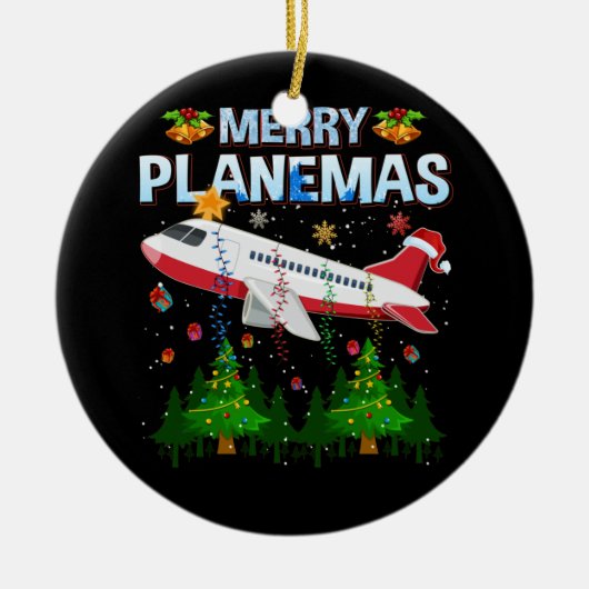 Vliegtuigkerst voor de familie Merry Planesmas voo Keramisch Ornament (Voorkant)