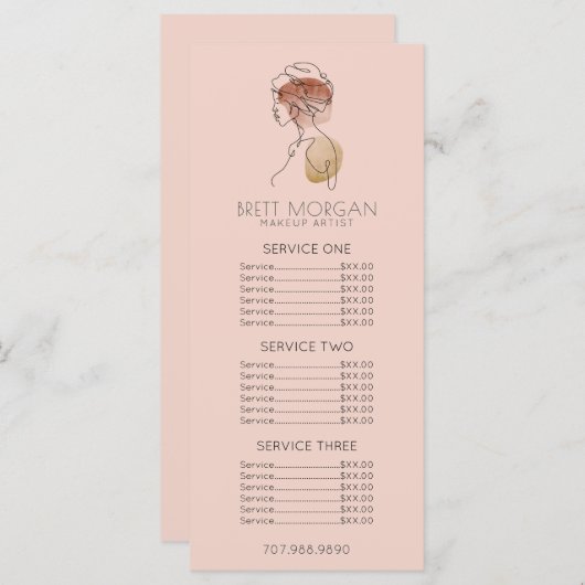 Vliegtuigkundelenmenu Roze Makeup Kunstprijs Menu (Voorkant / Achterkant)