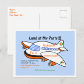 Vliegtuiglanding op My Birthday Blue Party Invitat Uitnodiging Briefkaart (Voorkant / Achterkant)