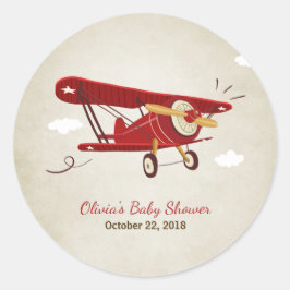 Vliegtuiglijke baby shower voor tag-Sticker Adventu Ronde Sticker