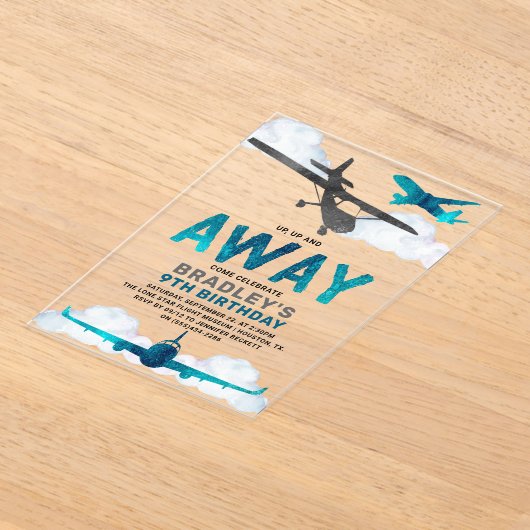 Vliegtuigluchtvaart elke leeftijd verjaardagsfeest acryl uitnodigingen (Laagn)