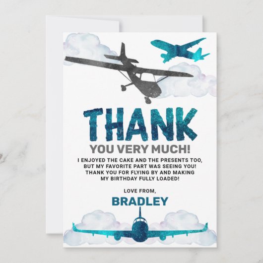 Vliegtuigluchtvaart elke leeftijd verjaardagsfeest bedankkaart (Voorkant)