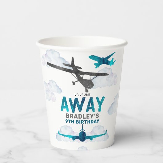 Vliegtuigluchtvaart elke leeftijd verjaardagsfeest papieren bekers (Achterkant)