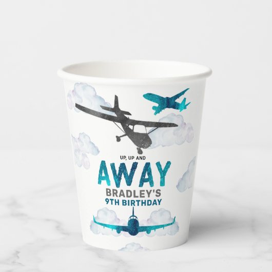 Vliegtuigluchtvaart elke leeftijd verjaardagsfeest papieren bekers (Voorkant)