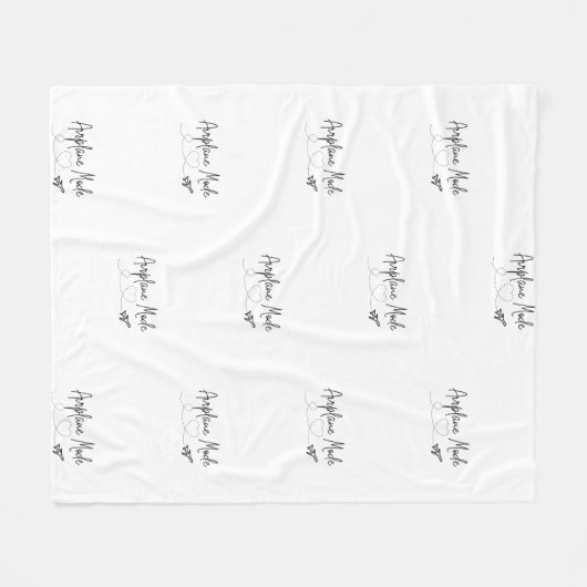 Vliegtuigmodus met hart in zwart fleece deken (Voorkant (Horizontaal))