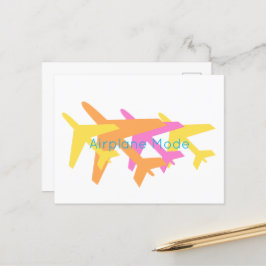 Vliegtuigmodus Oranje geel roze piloot reizen Briefkaart