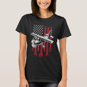 Vliegtuigmontage Amerikaanse Vlag Vliegtuig Vintag T-shirt