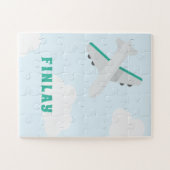 Vliegtuignaam — Boys blauw en Blauwgroen Legpuzzel (Horizontaal)