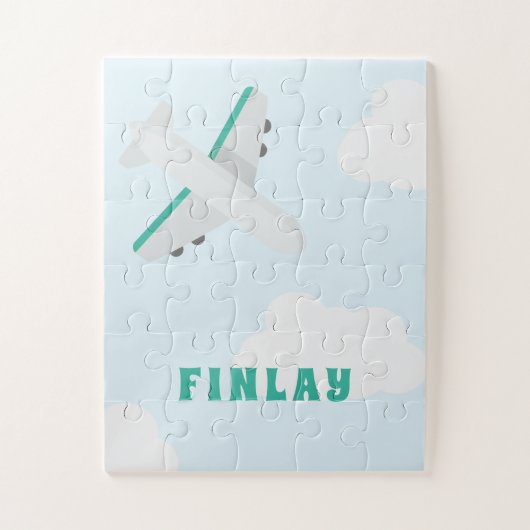 Vliegtuignaam — Boys blauw en Blauwgroen Legpuzzel (Verticaal)