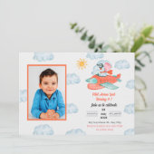 Vliegtuigolifantenverjaardagsfeest Uitnodiging (Staand voorkant)