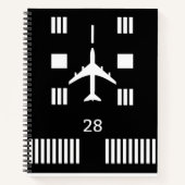 Vliegtuigopstijgen op de startbaan van de luchthav notitieboek (Voorkant)