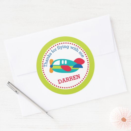 Vliegtuigpassagiers (vliegende dag) ronde sticker (Envelop)