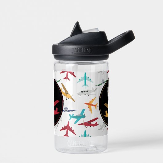 Vliegtuigpatroon aangepaste naam waterfles (Links)