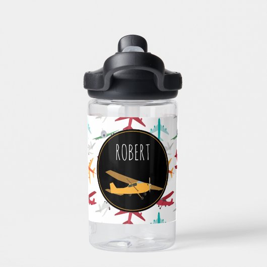 Vliegtuigpatroon aangepaste naam waterfles (Achterkant)