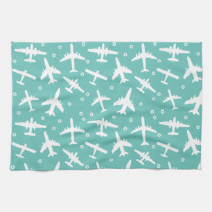 Vliegtuigpatroon Aqua Blue en White Aviation Theedoek