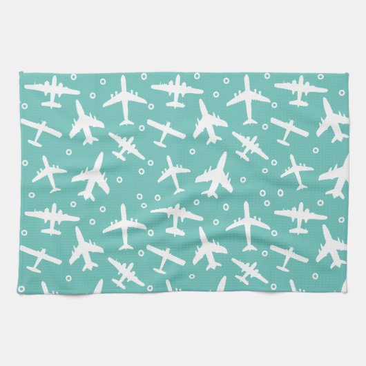 Vliegtuigpatroon Aqua Blue en White Aviation Theedoek (Horizontaal)
