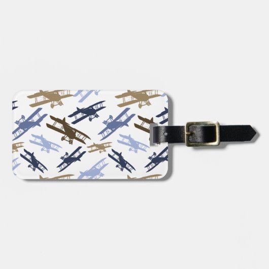 vliegtuigpatroon Blauw bruin Bagagelabel (Voorkant horizontaal)