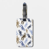 vliegtuigpatroon Blauw bruin Bagagelabel (Achterkant verticaal)