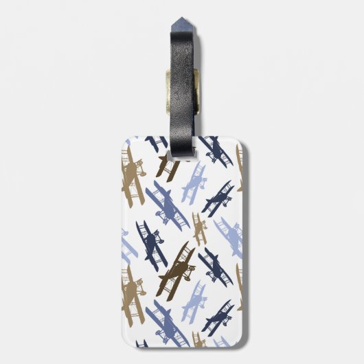 vliegtuigpatroon Blauw bruin Bagagelabel (Achterkant verticaal)