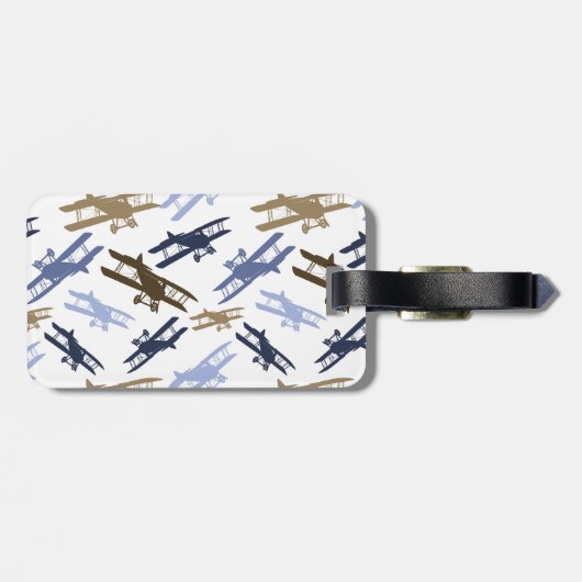 vliegtuigpatroon Blauw bruin Bagagelabel (Achterkant horizontaal)