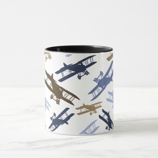  vliegtuigpatroon Blauw bruin Mok (Midden)