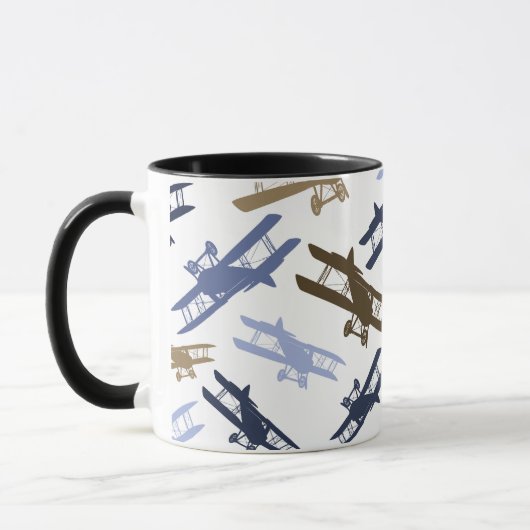  vliegtuigpatroon Blauw bruin Mok (Links)