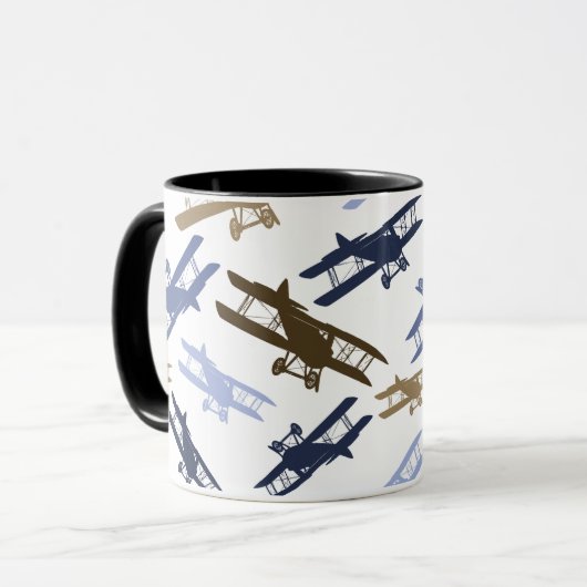  vliegtuigpatroon Blauw bruin Mok (Voorkant links)