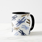  vliegtuigpatroon Blauw bruin Mok (Voorkant rechts)