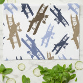 vliegtuigpatroon Blauw bruin Theedoek (Gevouwen)