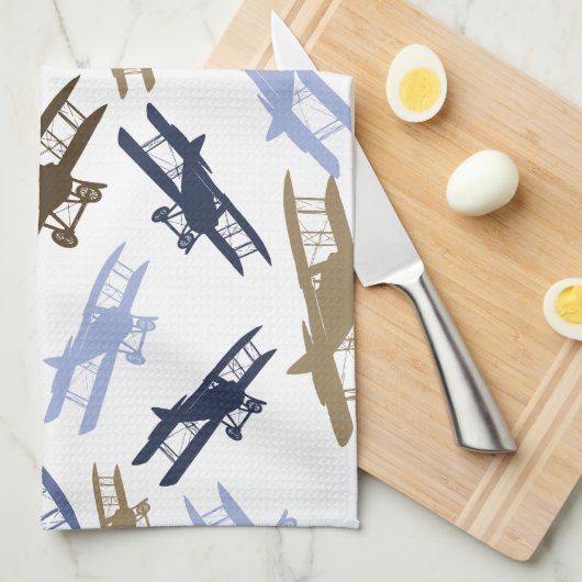 vliegtuigpatroon Blauw bruin Theedoek (Quarter Fold)