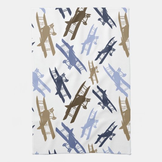  vliegtuigpatroon Blauw bruin Theedoek (Verticaal)